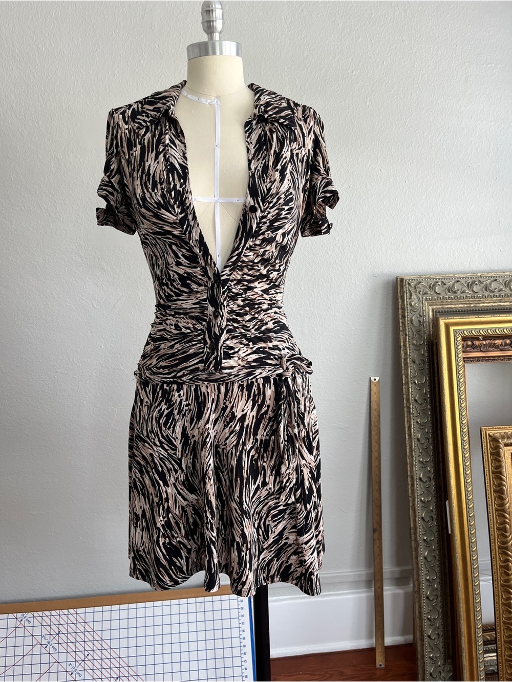 XOXO Black and Cream Printed Mini Dress